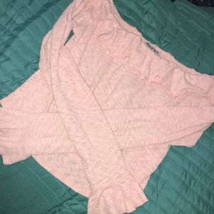 Cropped off the shoulder long bell sleeve shirt